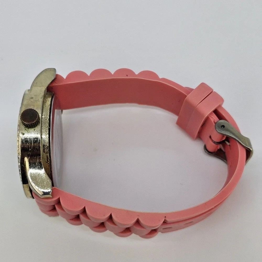 40MM Women's Watch Pink Dial Crystal Bezel Pink Plastic Bands New‎ Battery